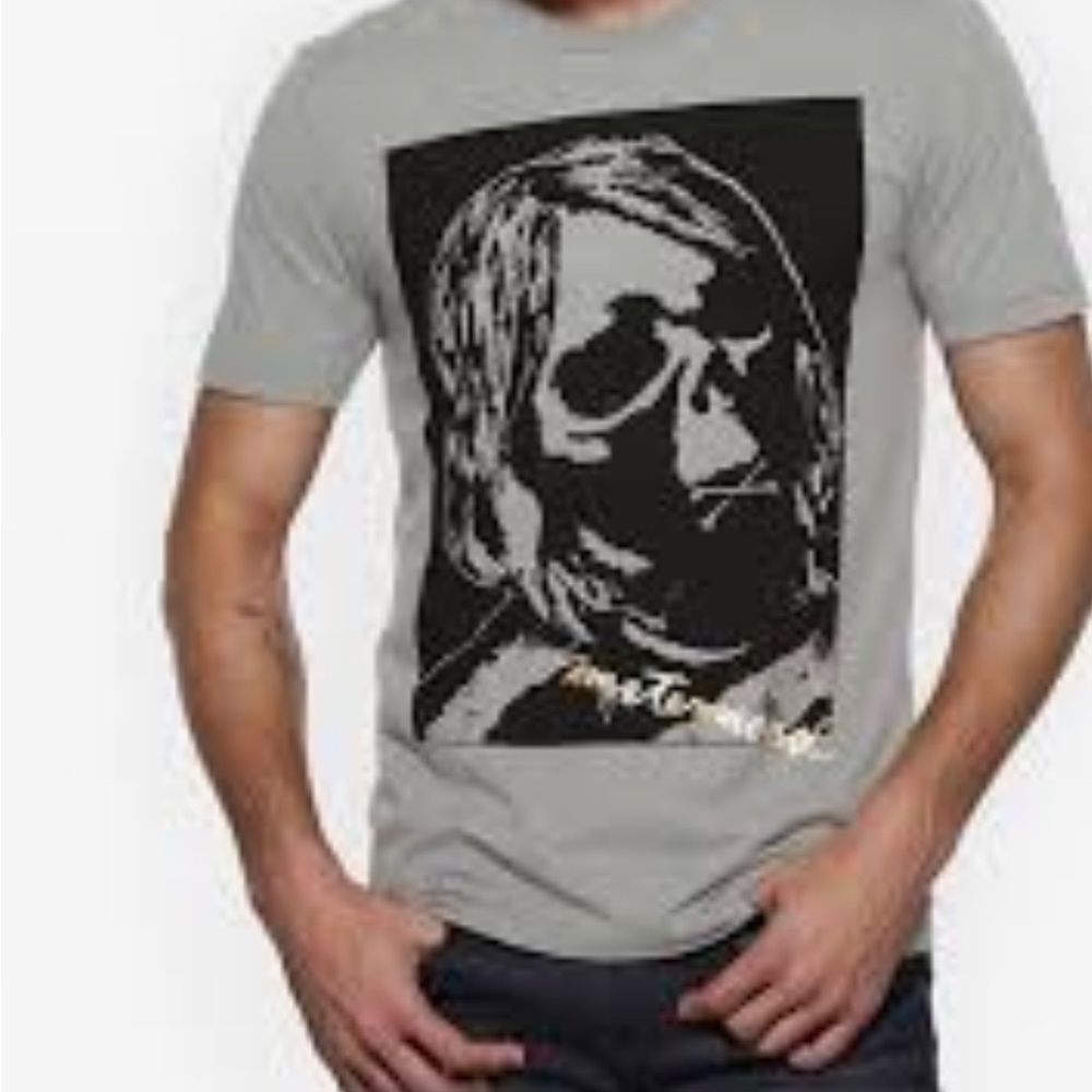 Mastermind Japan Gray Graphic Tee skull with gold script